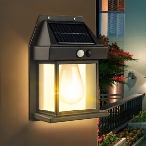 Solar Power Motion Sensor Human Body Induction Led Wall Light Waterproof Tungsten Filament Lamp Outdoor Garden Courtyard Light (black)